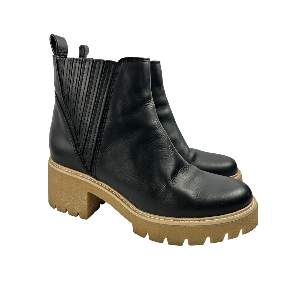 Dolce Vita Harte Black Leather Platform Lug Sole Chelsea Boots Minimalist 9.5